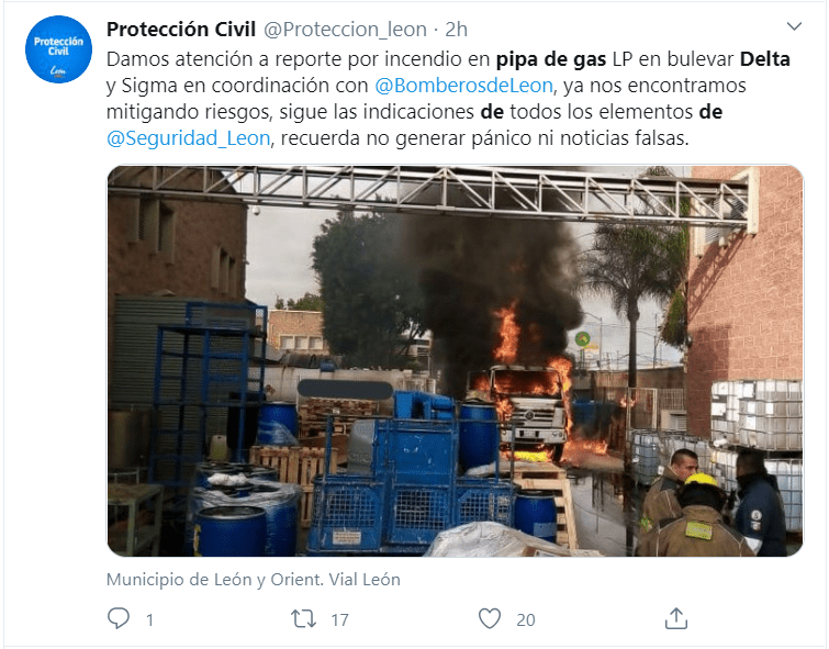 En bulevar Delta, en León, se incendia pipa de gas 2
