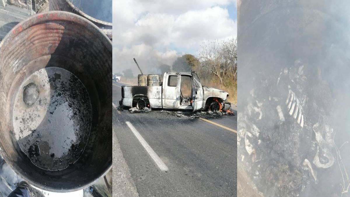 Incendian camioneta con tres tambos metálicos que contenían cadáveres desmembrados (video)