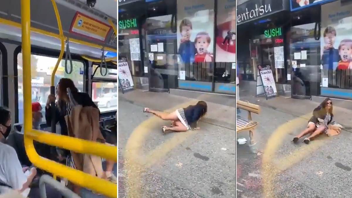 Mujer escupe en la cara a pasajero y la avientan afuera del camión (video)
