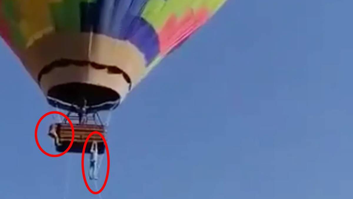 Video 2 hombres se salvan tras quedar colgados de un globo aerostático en Teotihuacán