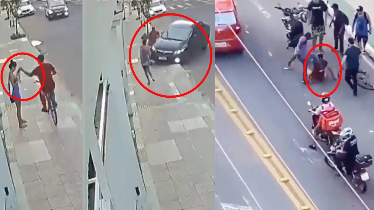 Video ladrón le roba un celular a una mujer, pero el novio lo atropella y luego le dan una golpiza