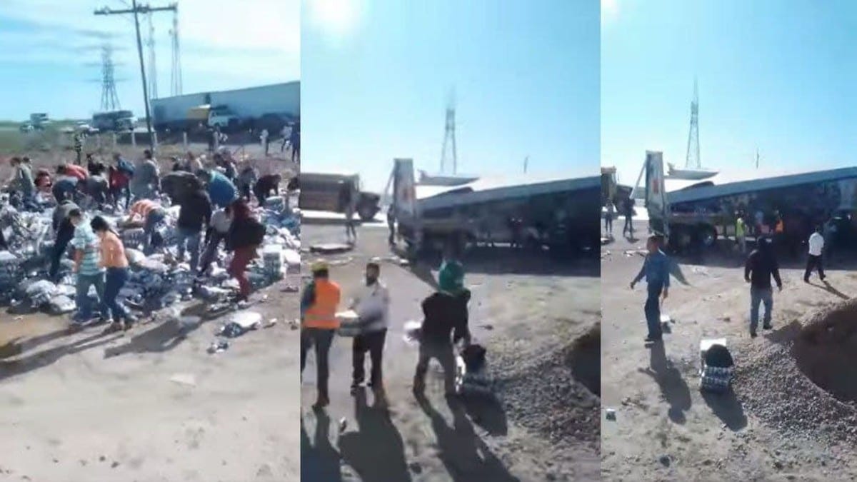 Un tren arrolló un camión cargado con cerveza al sur de Navojoa, Sonora lo que provocó una rapiña y donde se pudo ver a las personas levantar botes de aluminio en bolsas de plástico, costales y hasta maletas.