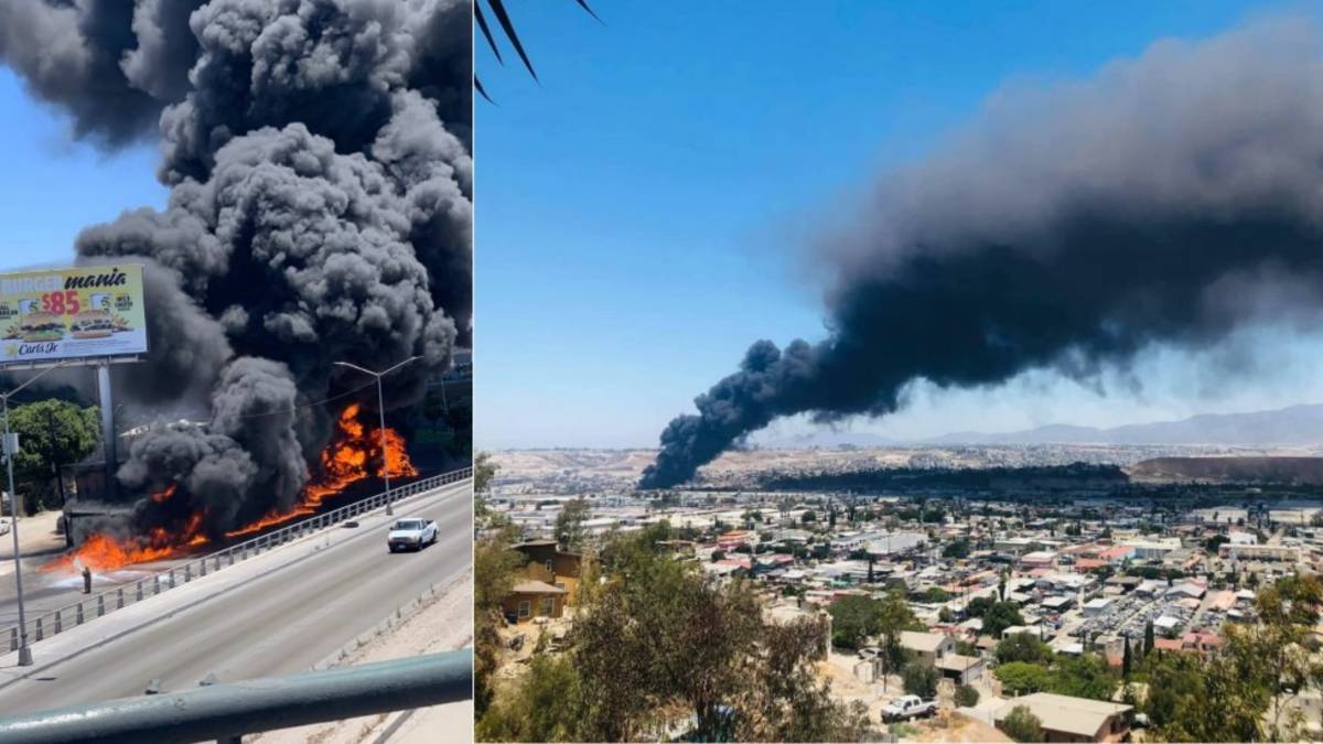Una pipa que transportaba más de 30 mil litros de gasolina se volcó y explotó en uno de los principales bulevares de Tijuana, Baja California, lo que movilizó a decenas de bomberos para apagar la conflagración