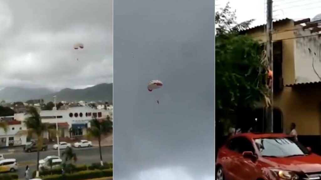 Una joven originaria de León, Guanajuato se divertía a bordo de un paracaídas en Puerto Vallarta, Jalisco, cuando una tormenta rompió las cuerdas; llegó a la periferia y cayó sobre cables de alta tensión, se reporta sin lesiones.