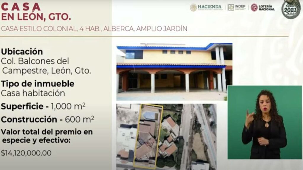 la Lotería Nacional celebró un sorteo especial con premios que incluían diversas propiedades, entre las que figuraban dos casas en Guanajuato