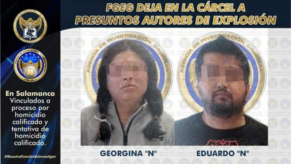 Georgina 'N' y Eduardo 'N' fueron vinculados a proceso, tras ser detenidos por su presunta participación en el la explosión de un artefacto en un restaurant de Salamanca