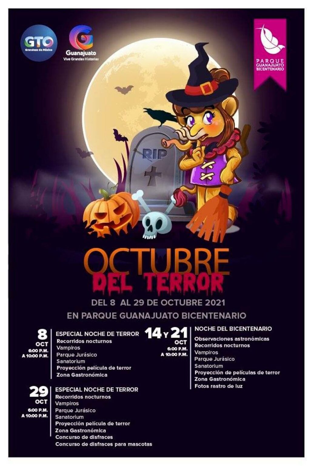 A través de las redes sociales, el Parque Guanajuato Bicentenario dio a conocer su programación de Octubre del Terror 2021.