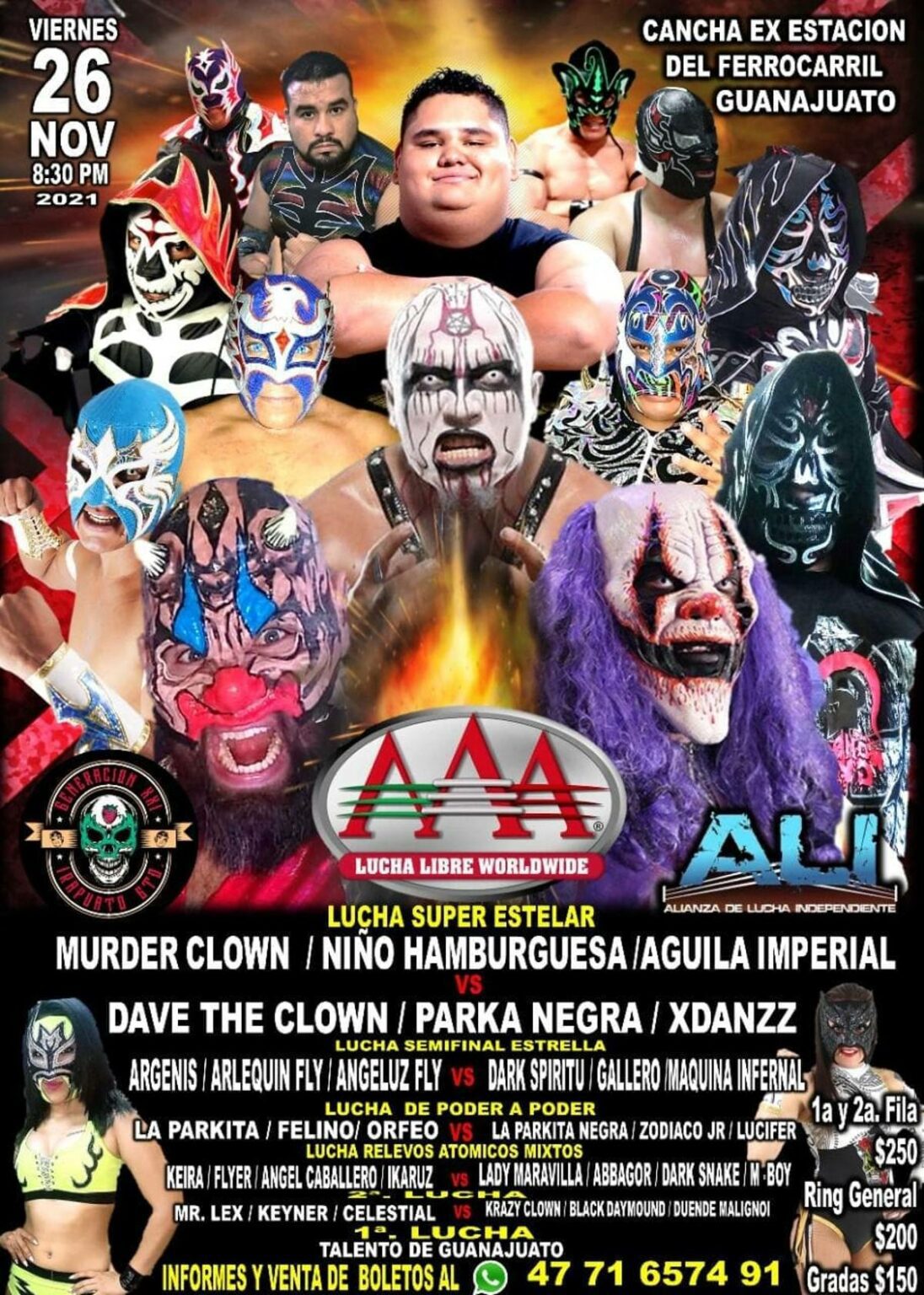 AAA la caravana “tres veces estelar” regresa a Guanajuato Capital con un cartel de primera calidad en la que destacan Murder y Dave The Clown, además de Niño Hamburguesa y la Parka Negra.