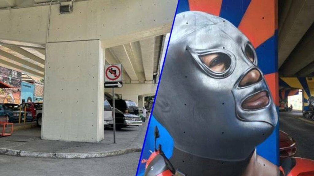 Las 48 imágenes alusivas a la lucha libre mexicana que estaban pintadas debajo de murales del puente vehicular del bulevar Mariano Escobedo, fueron tapadas